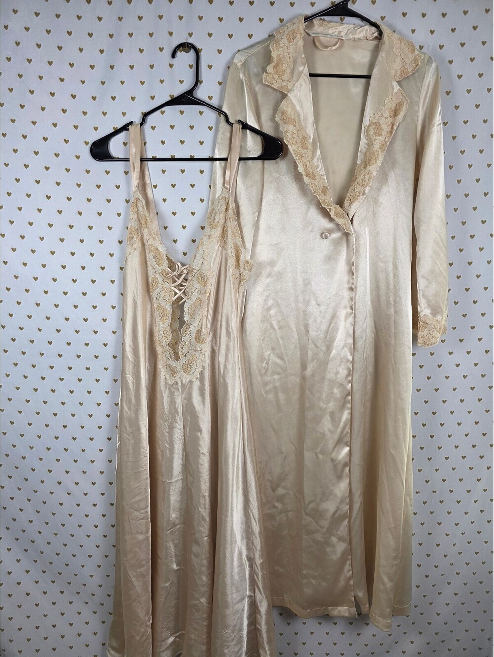 Victoria's Secret Satin Lace Corset Nightgown Robe Set Ivory Bridal S XS/S